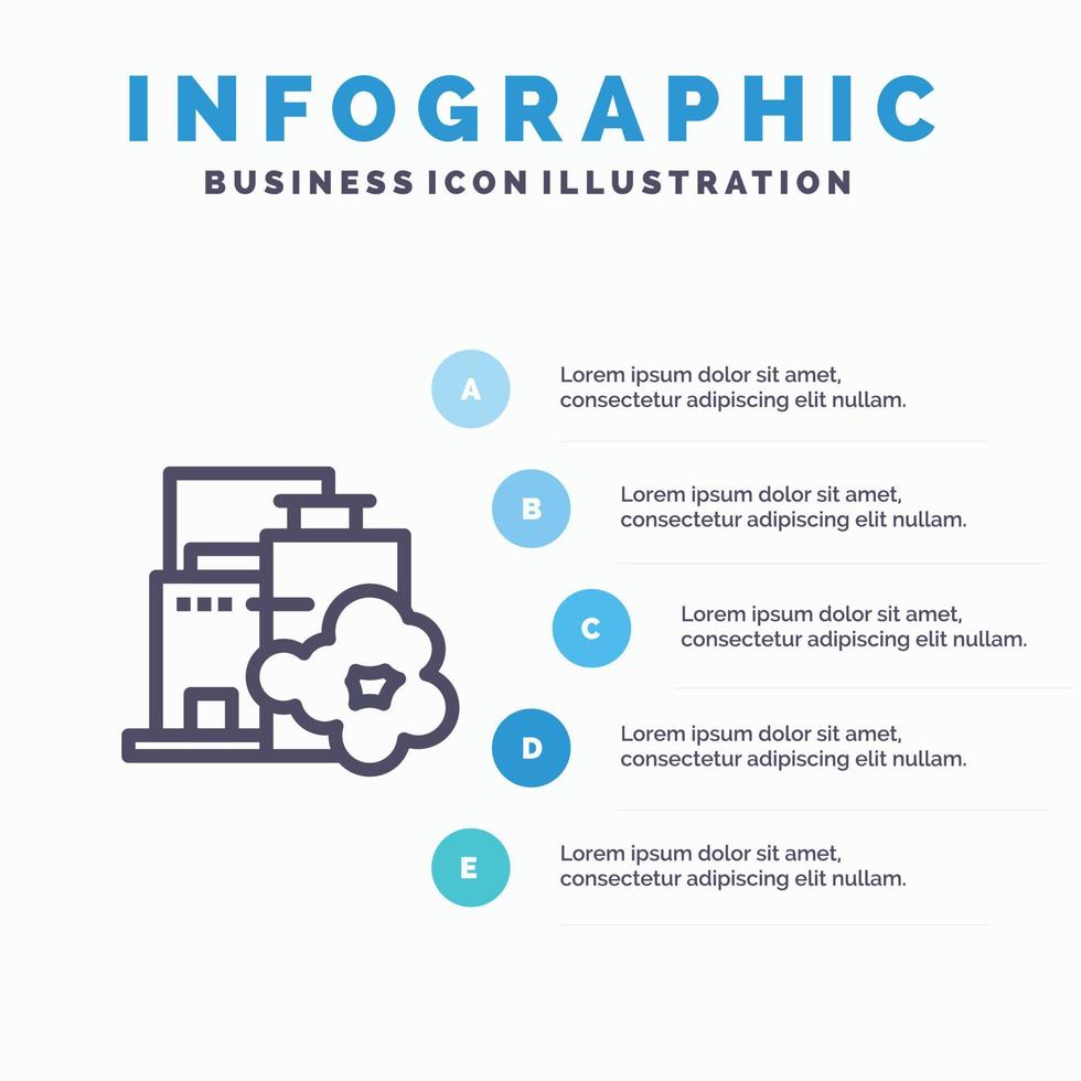 icône de ligne de pollution du paysage de l'industrie d'usine avec 5 étapes présentation infographie fond vecteur