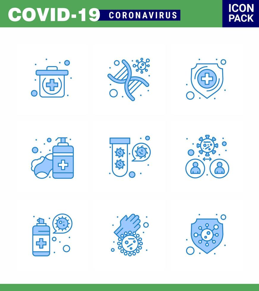 covid19 protection coronavirus pendamic 9 ensemble d'icônes bleues telles que l'éluccation soins des mains protection désinfectant savon coronavirus viral 2019nov éléments de conception de vecteur de maladie