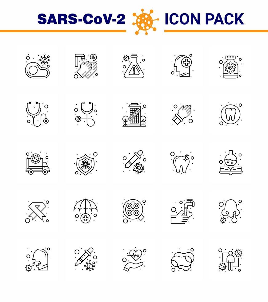 ensemble de 25 lignes d'icônes épidémiques de virus corona telles que l'antivirus lavage médical recherche sur les soins de santé coronavirus viral 2019nov éléments de conception de vecteur de maladie
