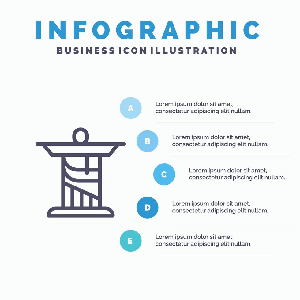 jésus christ monument repère bleu infographie modèle 5 étapes vecteur ligne icône modèle