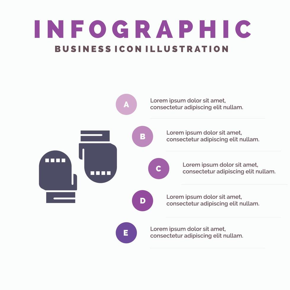 gant de boxe gants protection solide icône infographie 5 étapes présentation fond vecteur