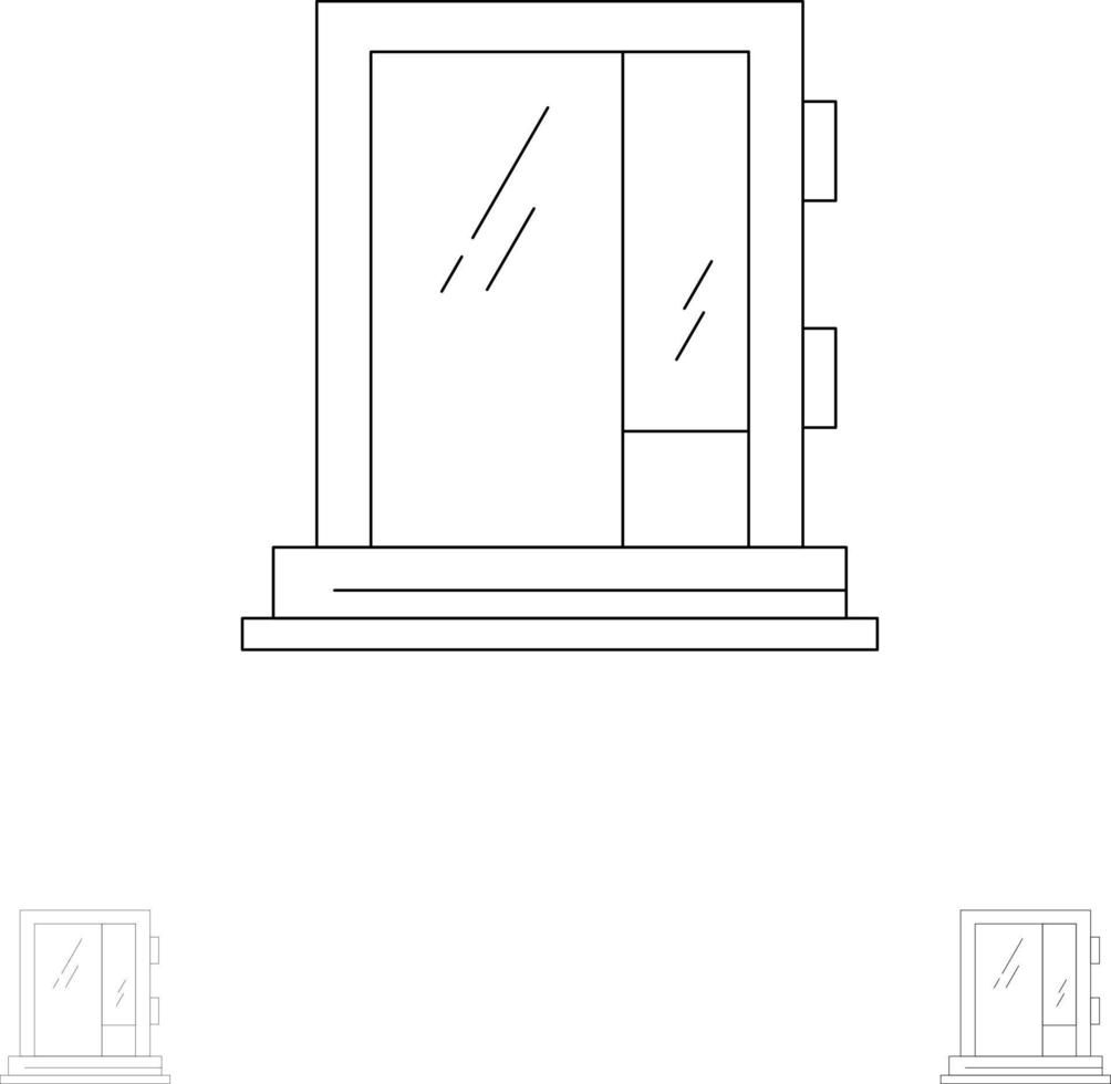 réparation de construction de bâtiment de fenêtre de porte jeu d'icônes de ligne noire audacieuse et mince vecteur