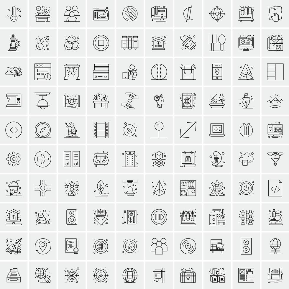 ensemble de 100 icônes de ligne d'activité créative vecteur