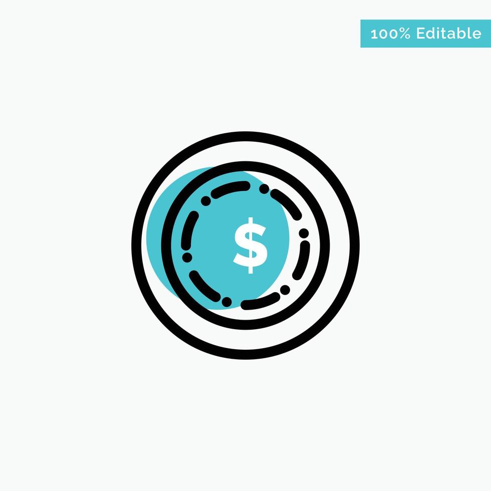 icône de vecteur de point de cercle de surbrillance turquoise argent dollar américain