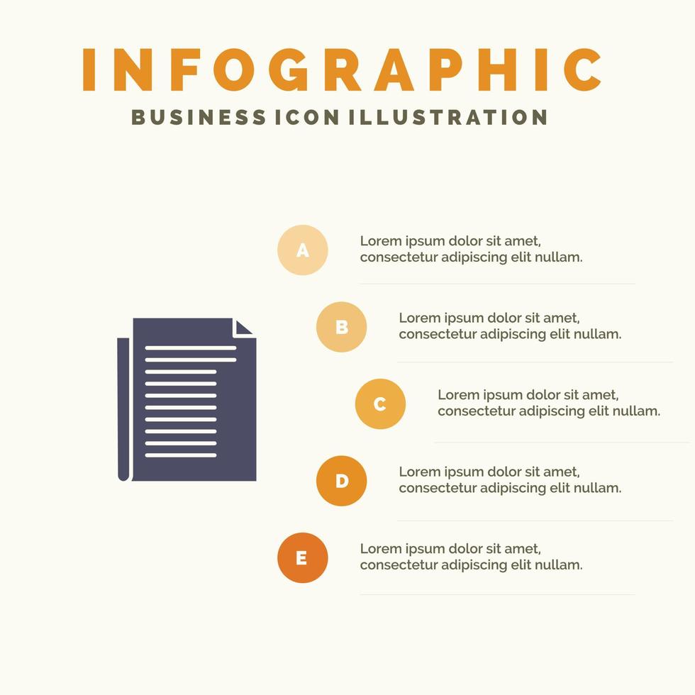 document note rapport papier solide icône infographie 5 étapes présentation arrière-plan vecteur