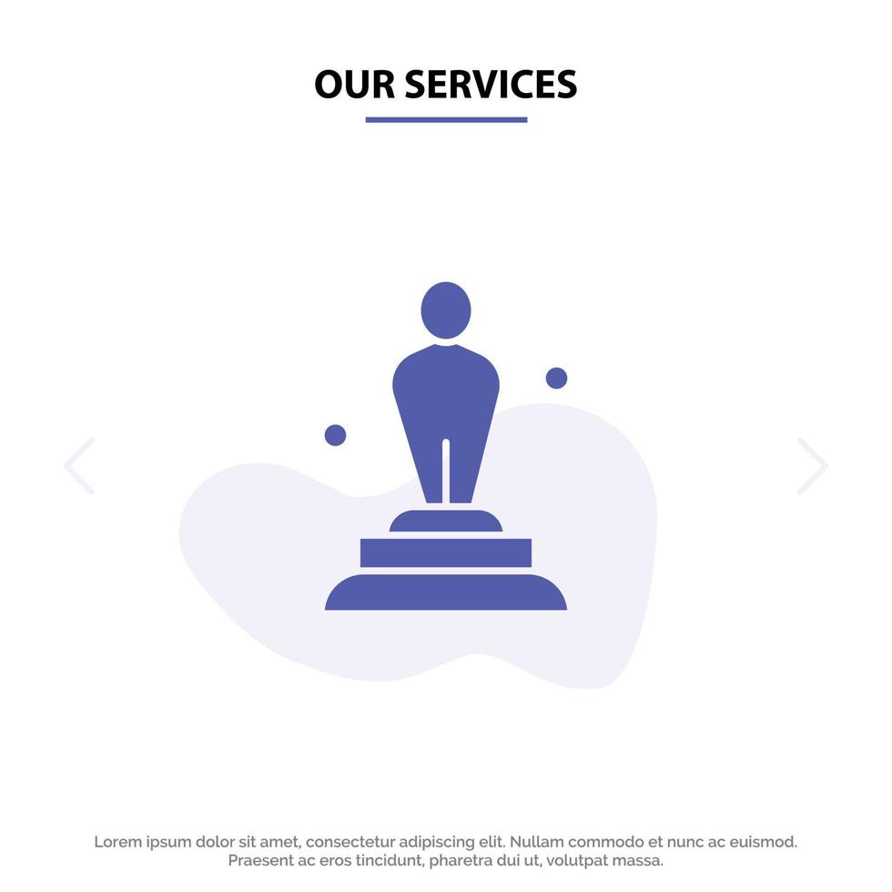 nos services oscar statue trophée solide glyphe icône modèle de carte web vecteur