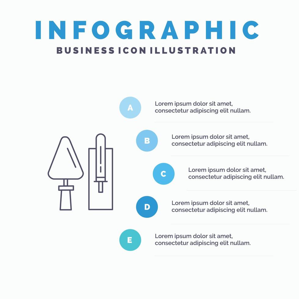 truelle brique construction maçonnerie outil ligne icône avec 5 étapes présentation infographie fond vecteur