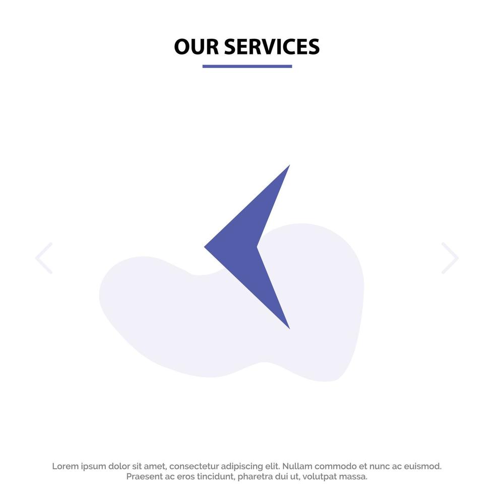 nos services flèche retour signe solide glyphe icône modèle de carte web vecteur