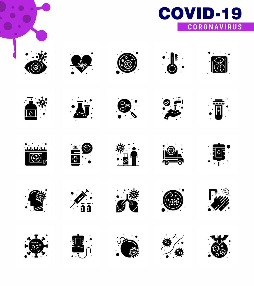 25 pack d'icônes coronavirus covid19 de glyphes solides tels que thermomètre à échelle sang bactéries température soins de santé coronavirus viral 2019nov éléments de conception de vecteur de maladie