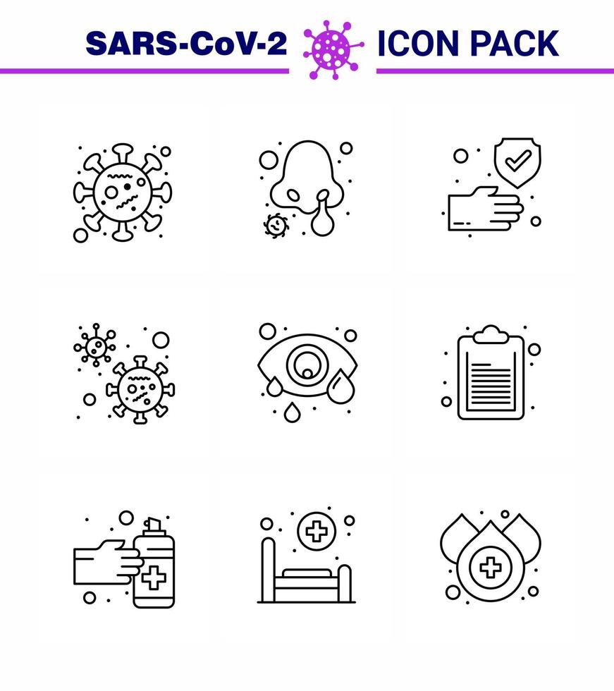 coronavirus 2019ncov covid19 prévention jeu d'icônes oeil propre covid virus coronavirus viral 2019nov maladie vecteur éléments de conception
