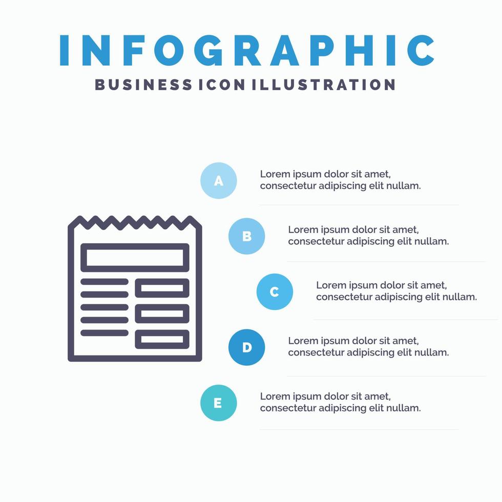 texte de document icône de ligne d'interface utilisateur de base avec 5 étapes présentation infographie arrière-plan vecteur