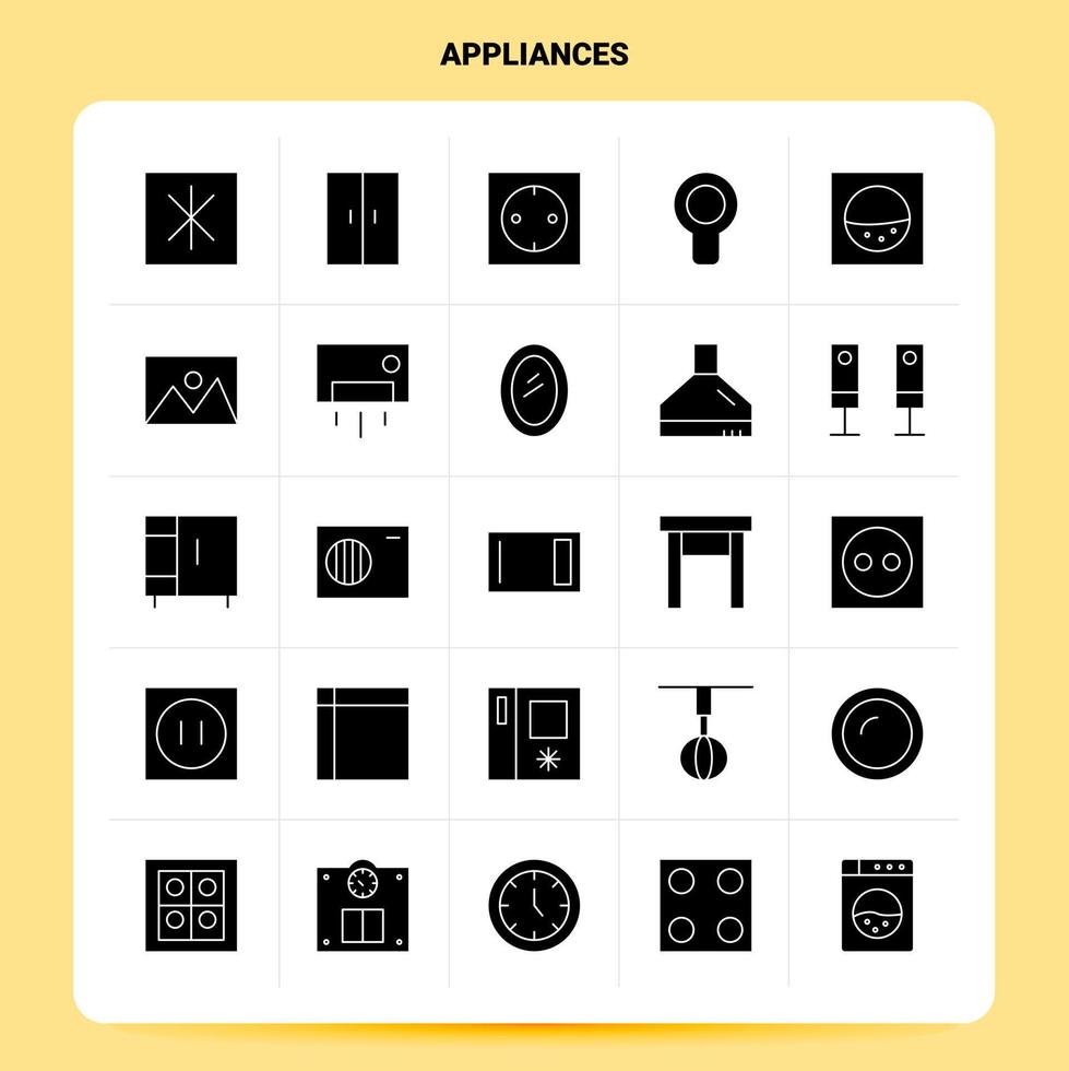 solide 25 appareils électroménagers jeu d'icônes vecteur glyphe style conception icônes noires ensemble web et mobile idées d'affaires conception illustration vectorielle