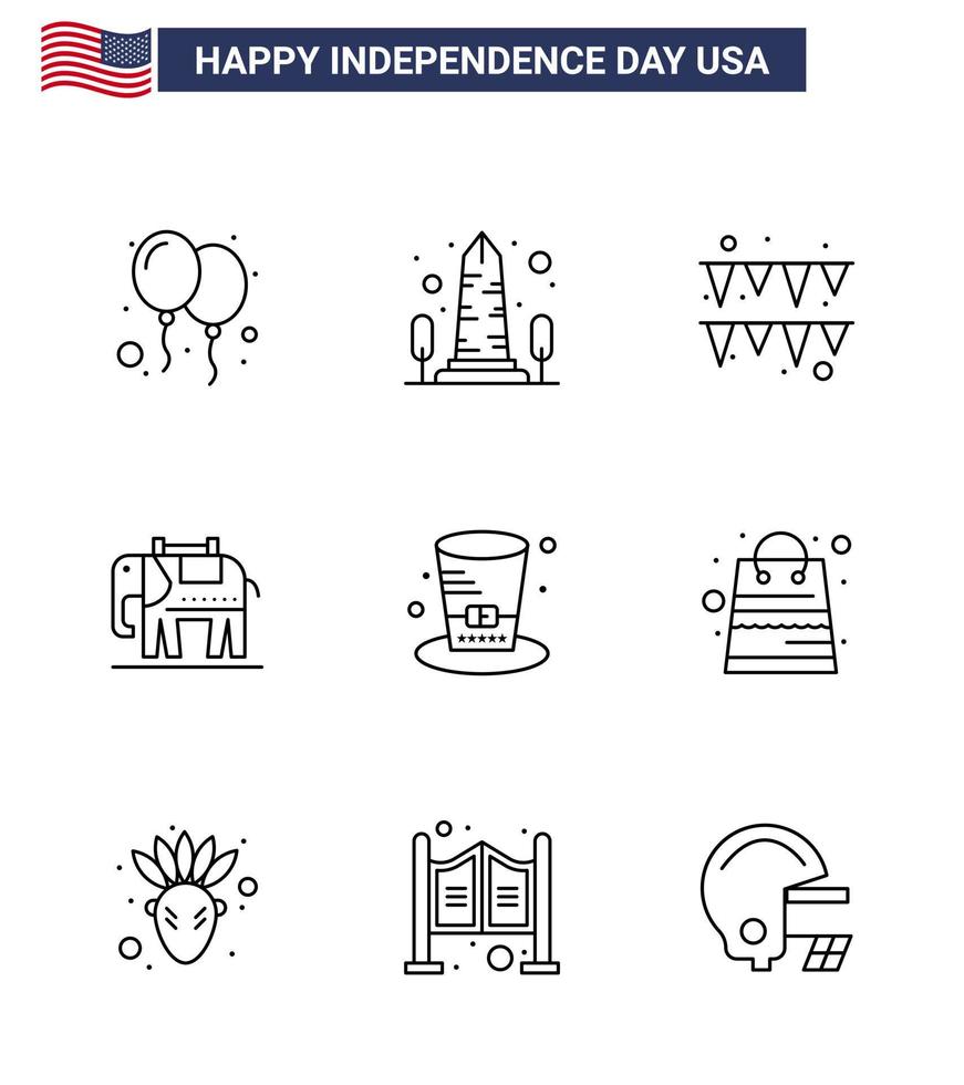 usa joyeux jour de l'indépendancepictogramme ensemble de 9 lignes simples de la journée des présidents washington usa elephent modifiable usa day vector design elements