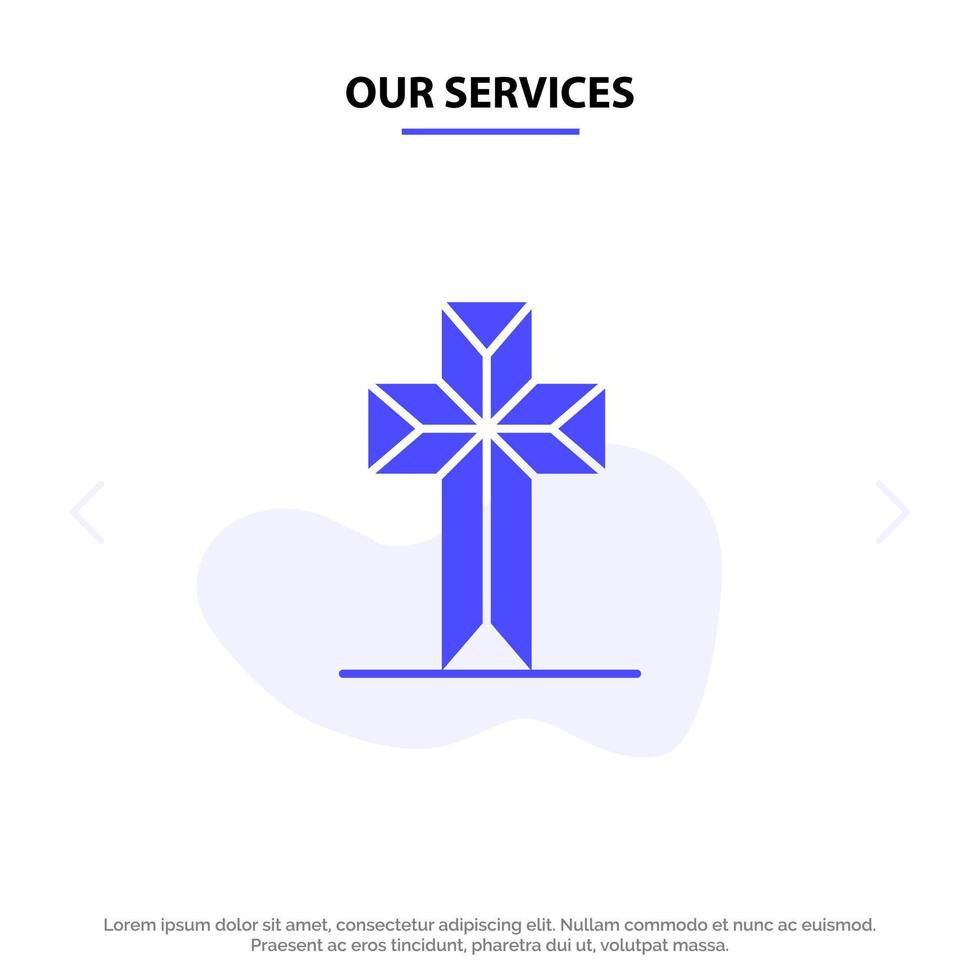 nos services célébration croix chrétienne pâques solide glyphe icône modèle de carte web vecteur