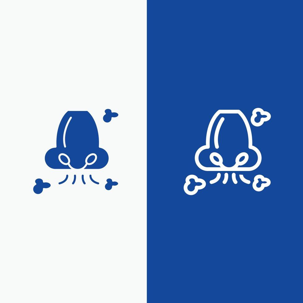 air respirer santé nez pollution ligne et glyphe icône solide bannière bleue ligne et glyphe icône solide bannière bleue vecteur