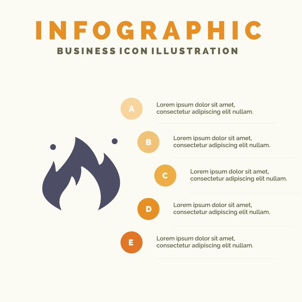 feu industrie pétrole construction solide icône infographie 5 étapes présentation fond vecteur