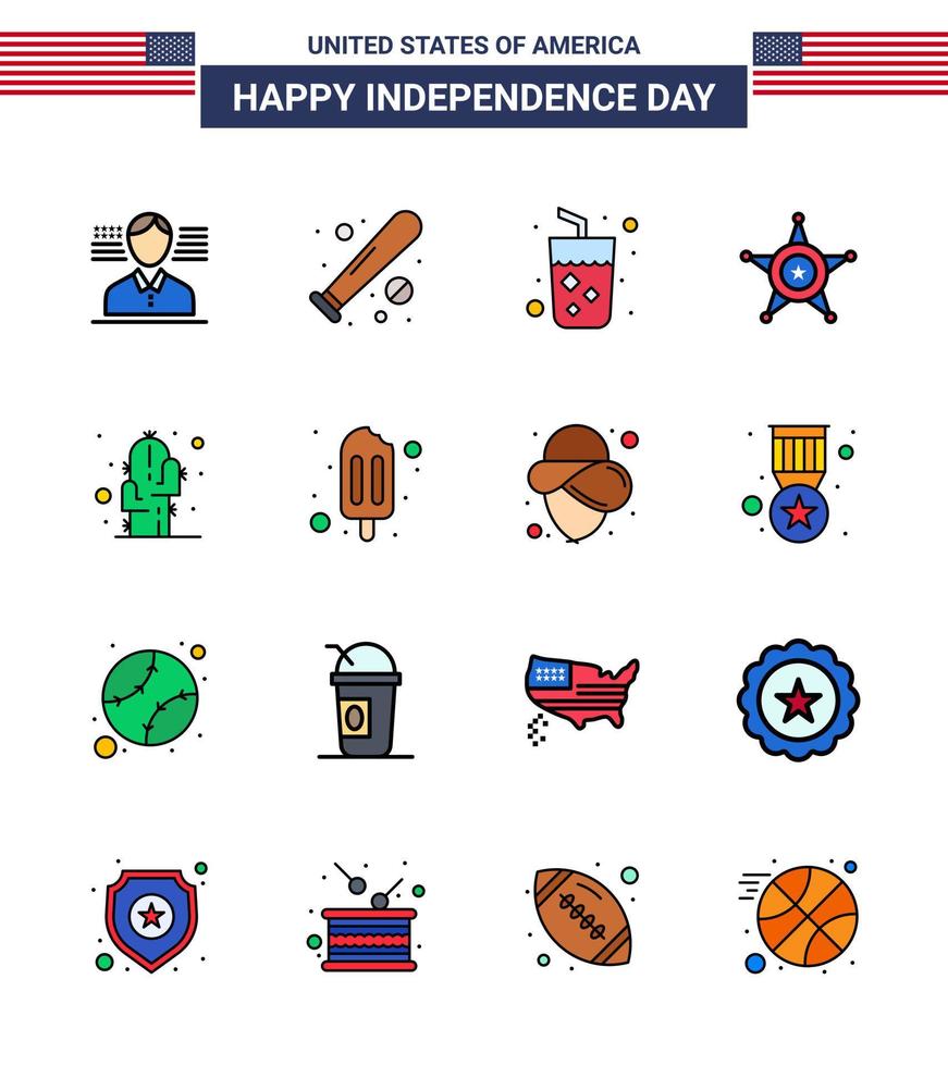 gros pack de 16 usa joyeux jour de l'indépendance usa vecteur lignes remplies à plat et symboles modifiables de fleur usa alcool étoile hommes modifiables usa day vector design elements