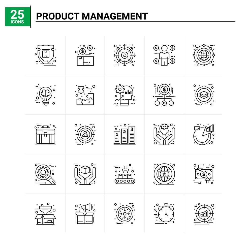 25 icônes de gestion de produits mis en arrière-plan vectoriel