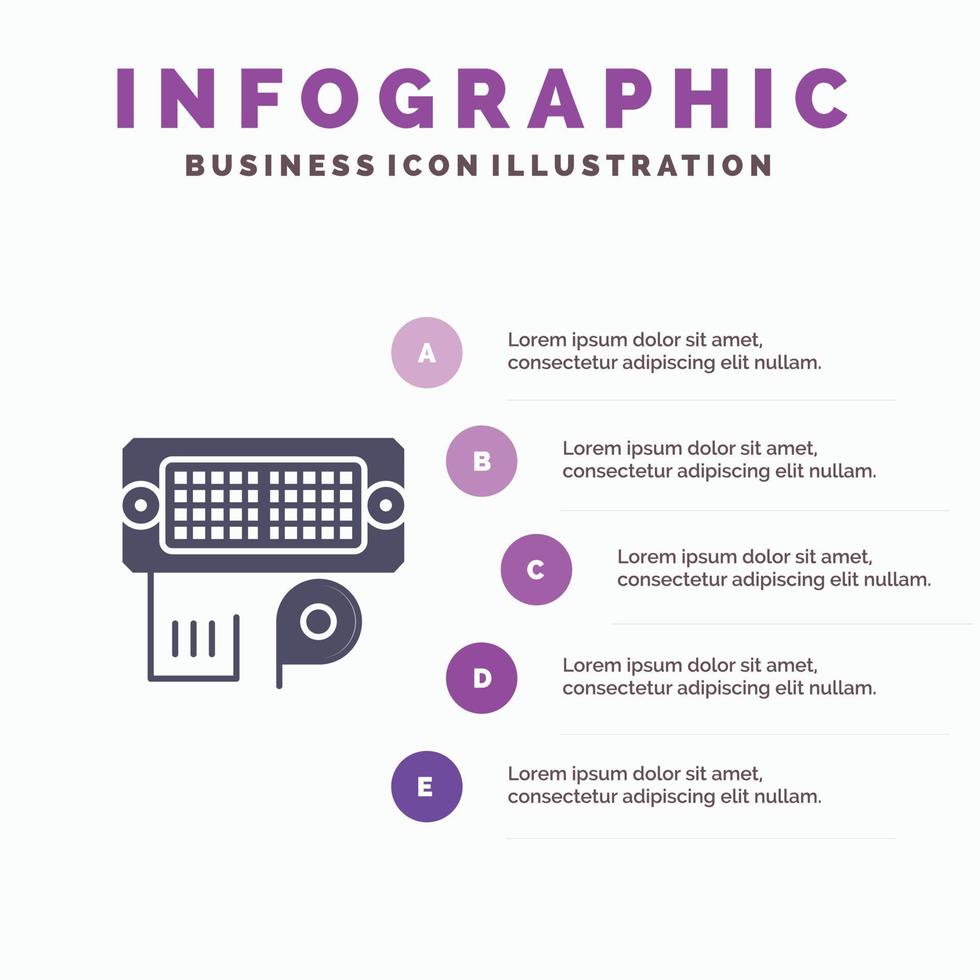 adaptateur connexion entrée de données icône solide infographie 5 étapes présentation arrière-plan vecteur