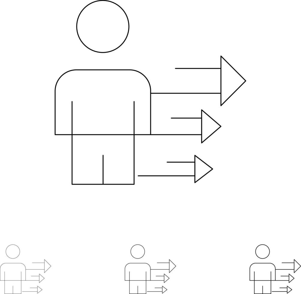 approche leadership d'entreprise jeu d'icônes de ligne noire audacieuse et mince moderne vecteur