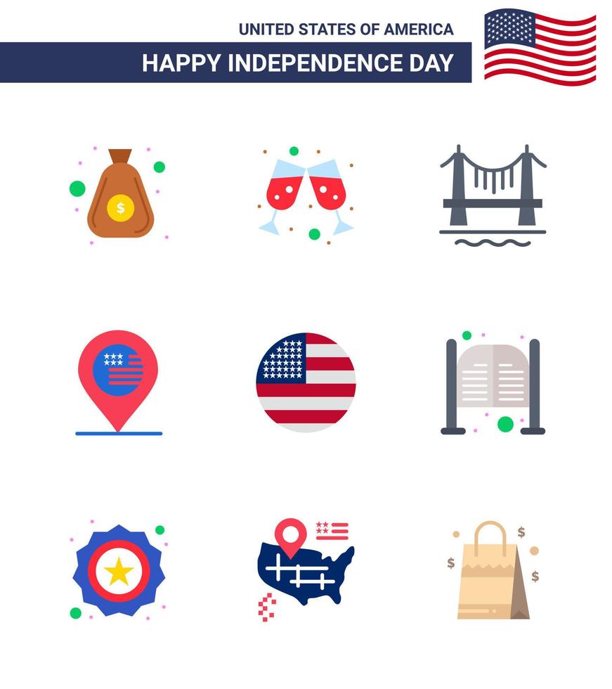 ensemble de 9 appartements modernes pack le jour de l'indépendance des états-unis thanksgiving américain bâtiment signe emplacement modifiable usa day vector design elements