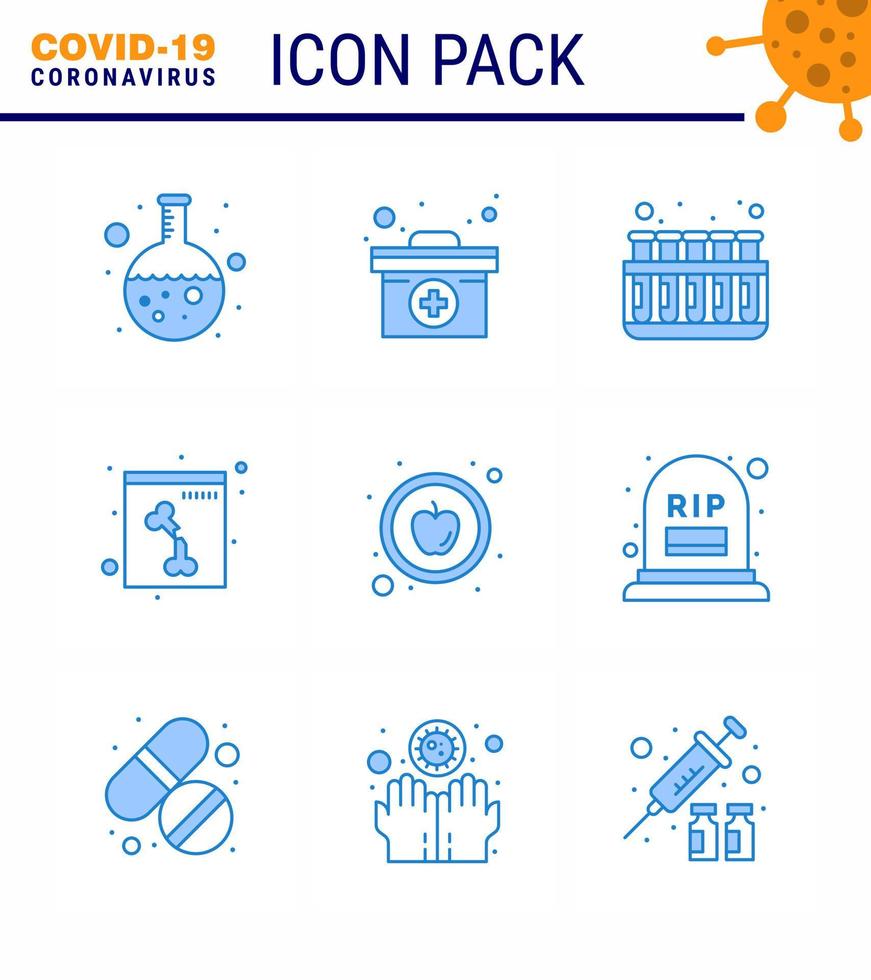 icônes de sensibilisation au coronavirus 9 icône bleue virus corona liée à la grippe, telle que la chimie de la pomme saine radiographie osseuse coronavirus viral 2019nov éléments de conception de vecteur de maladie