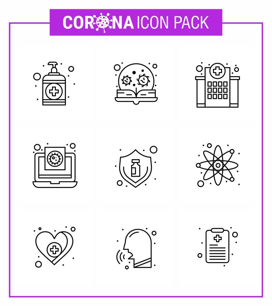 Ensemble de 9 lignes d'icônes épidémiques de virus corona telles que le fichier de rapport virus coronavirus coronavirus viral médical 2019nov éléments de conception de vecteur de maladie