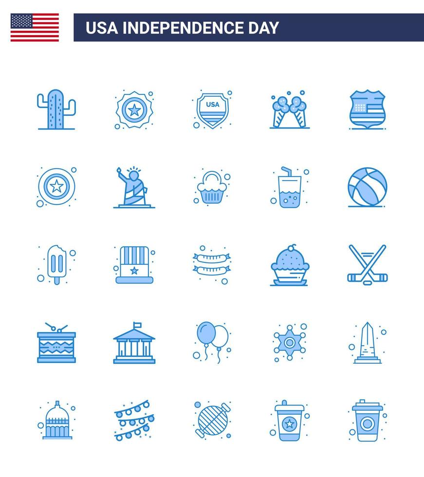 25 panneaux bleus pour le jour de l'indépendance des états-unis vecteur
