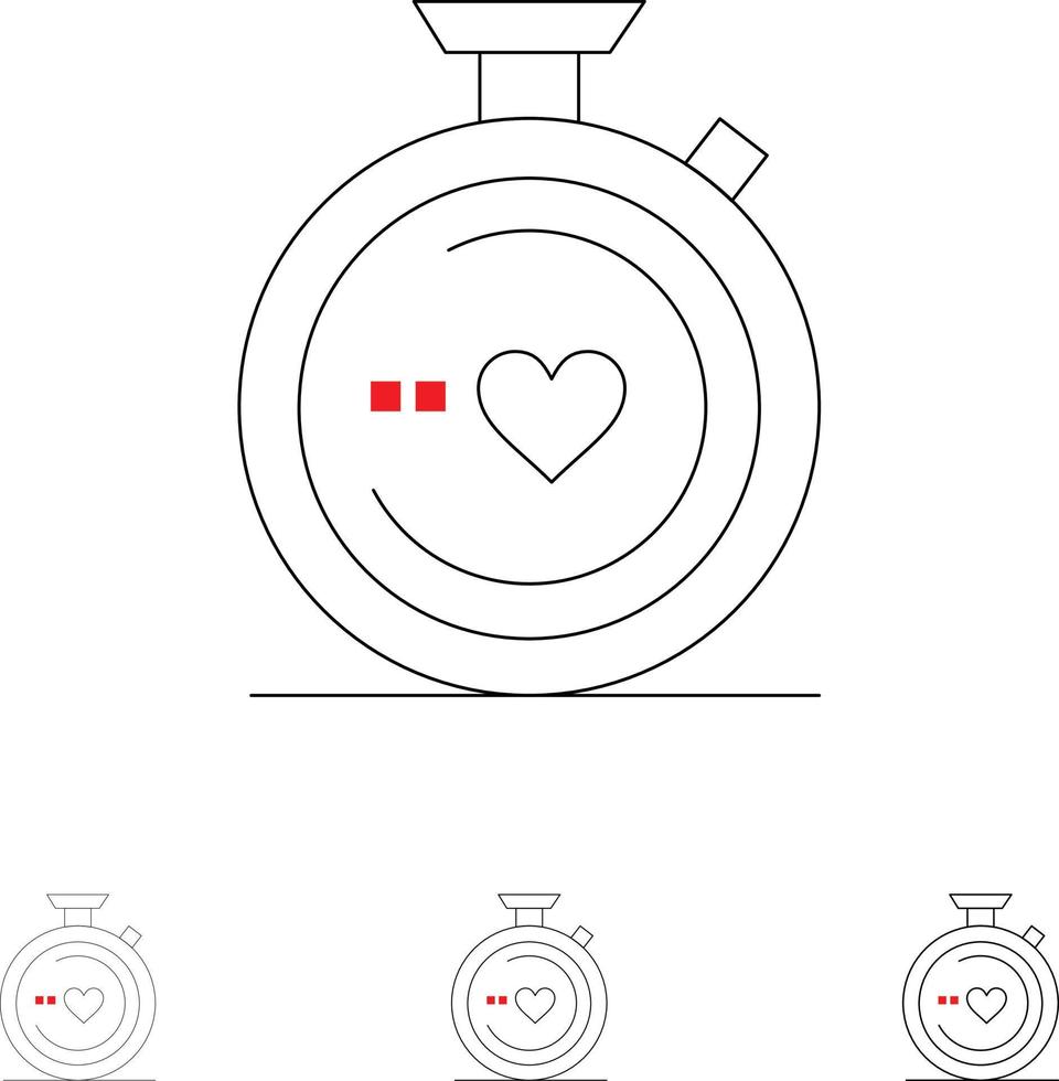 boussole amour coeur mariage audacieux et mince jeu d'icônes de ligne noire vecteur