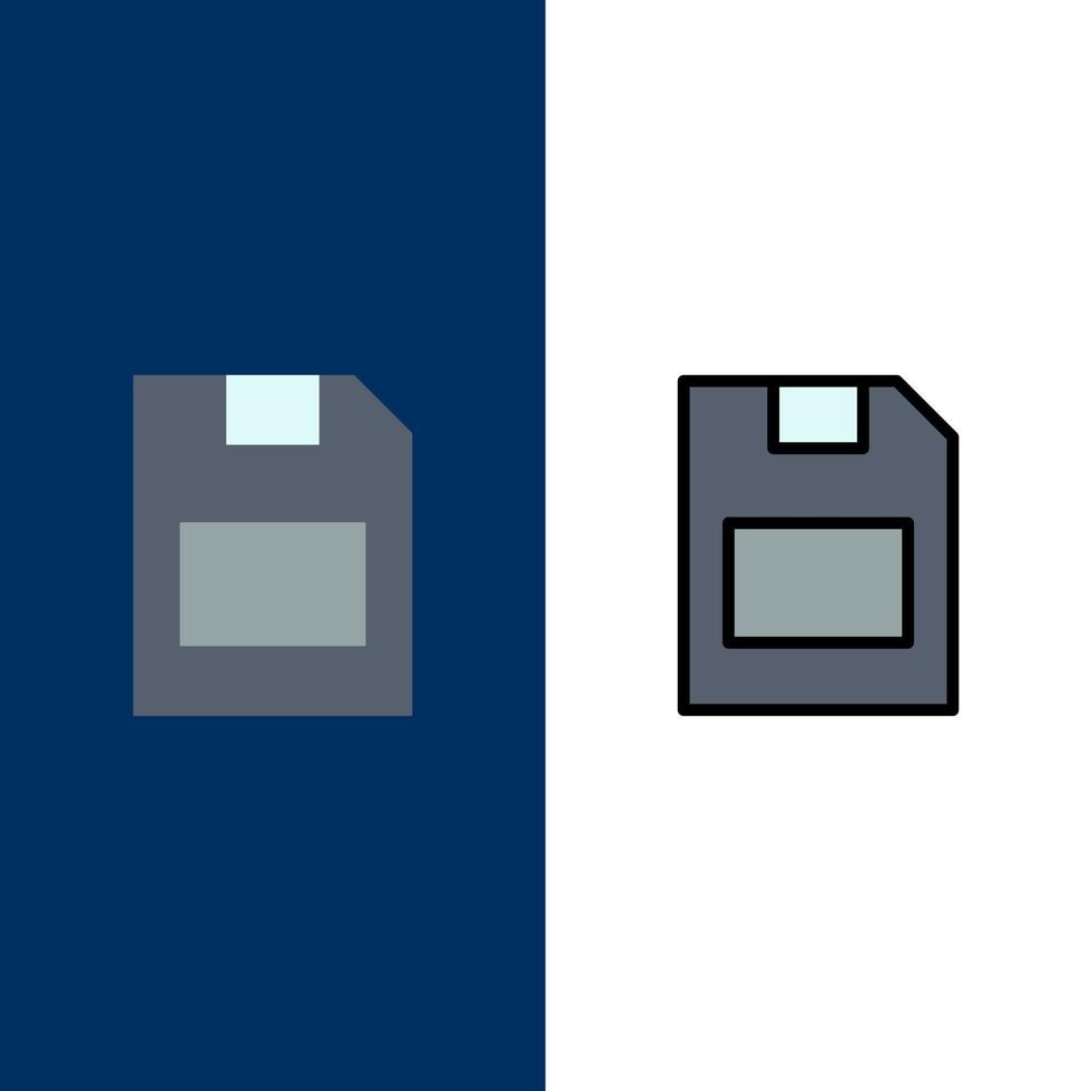 carte mémoire carte stockage données icônes plat et ligne remplie icône ensemble vecteur fond bleu
