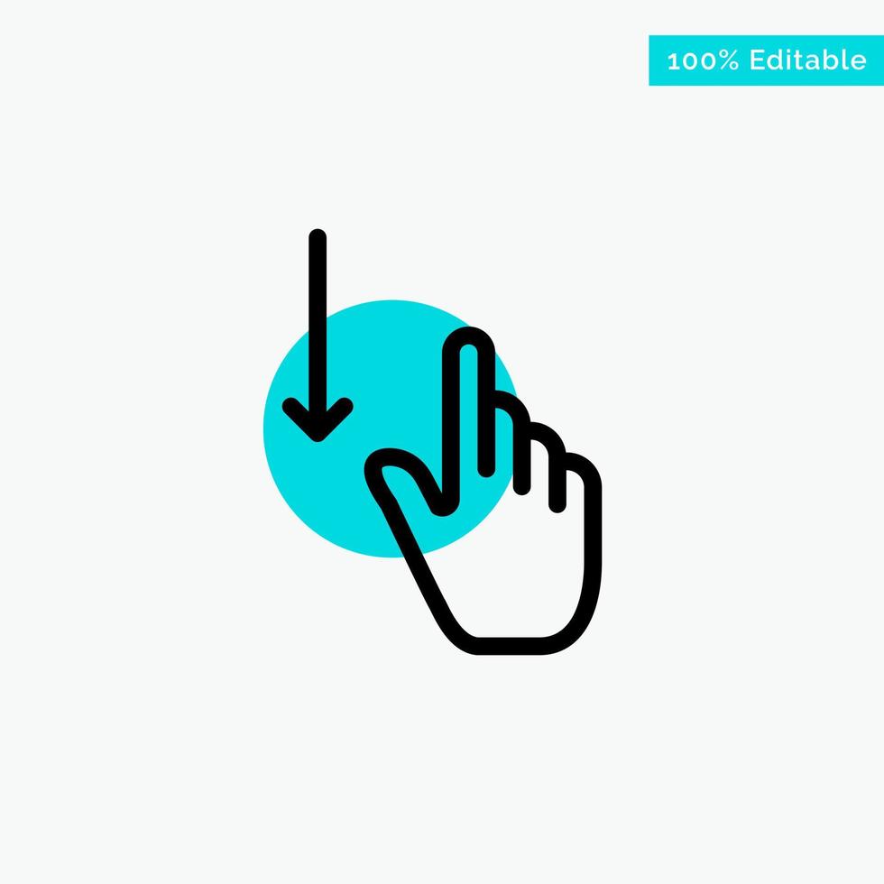 vers le bas doigt geste gestes main turquoise surbrillance cercle point vecteur icône