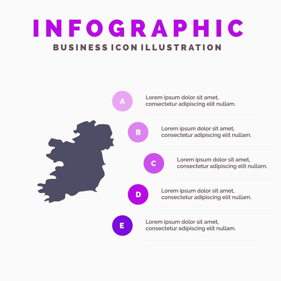 carte du monde irlande solide icône infographie 5 étapes présentation fond vecteur