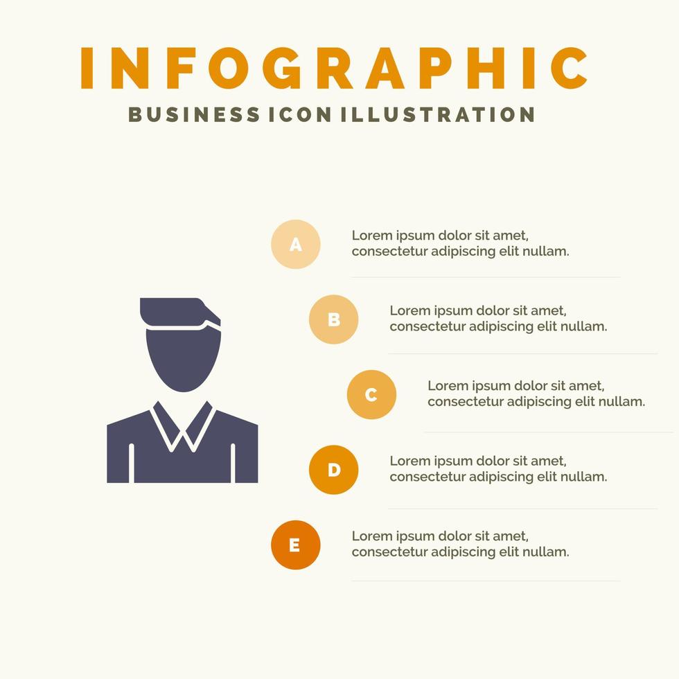 compte humain homme personne profil solide icône infographie 5 étapes présentation arrière-plan vecteur