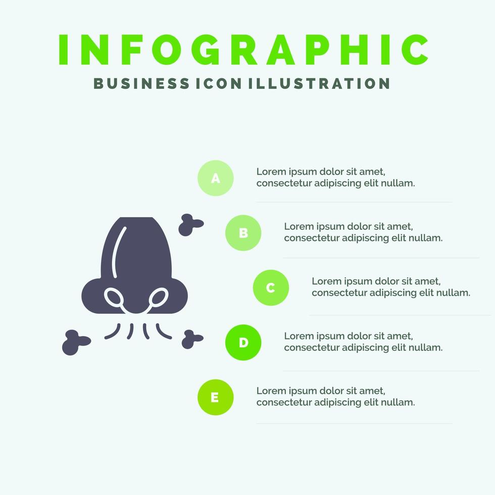 air respirer santé nez pollution solide icône infographie 5 étapes présentation fond vecteur