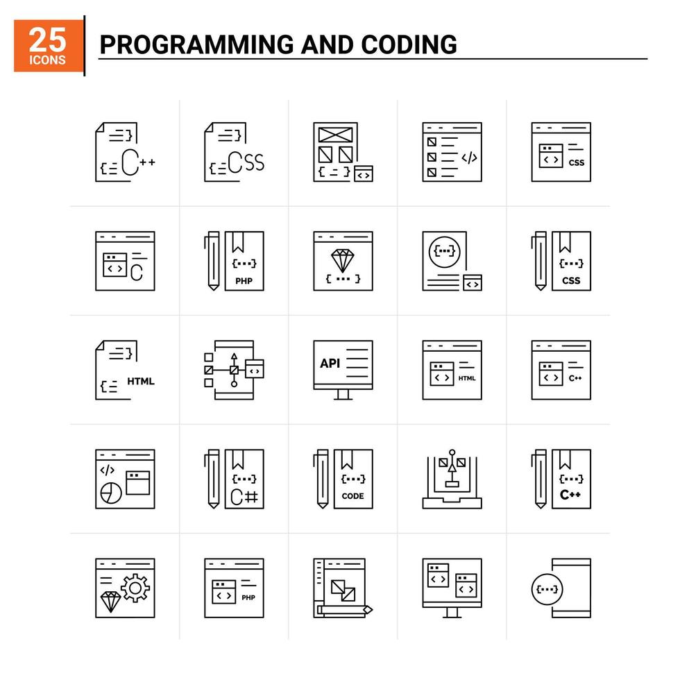 25 programmation et codage icon set vector background