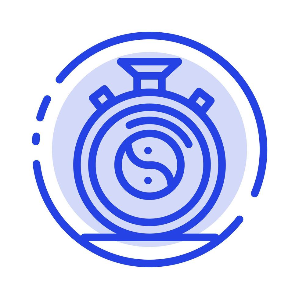 horloge concentration pratique de méditation icône de ligne pointillée bleue vecteur