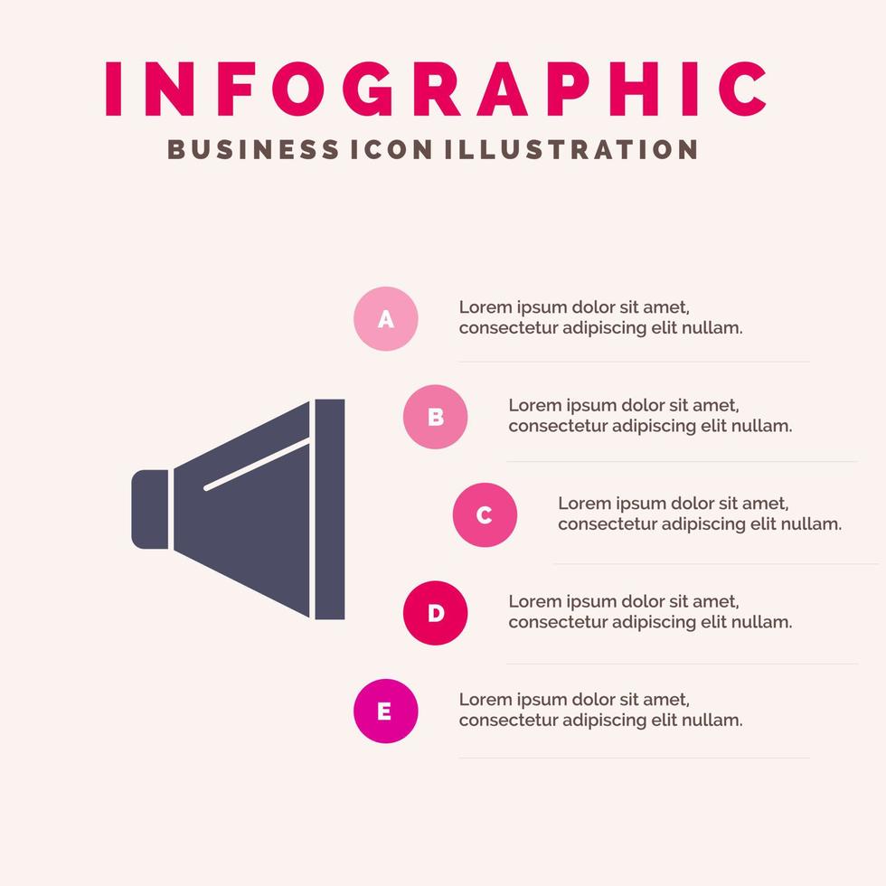 son haut-parleur volume icône solide infographie 5 étapes fond de présentation vecteur