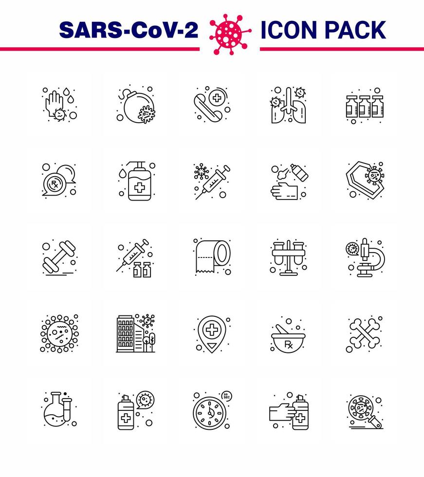 25 lignes virus corona illustrations vectorielles pandémiques médicaments pneumonie urgence organe respiration coronavirus viral 2019nov éléments de conception de vecteur de maladie