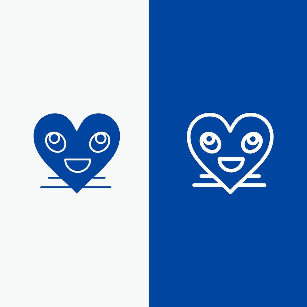 coeur emojis smiley sourire ligne et glyphe icône solide bannière bleue ligne et glyphe icône solide bannière bleue vecteur