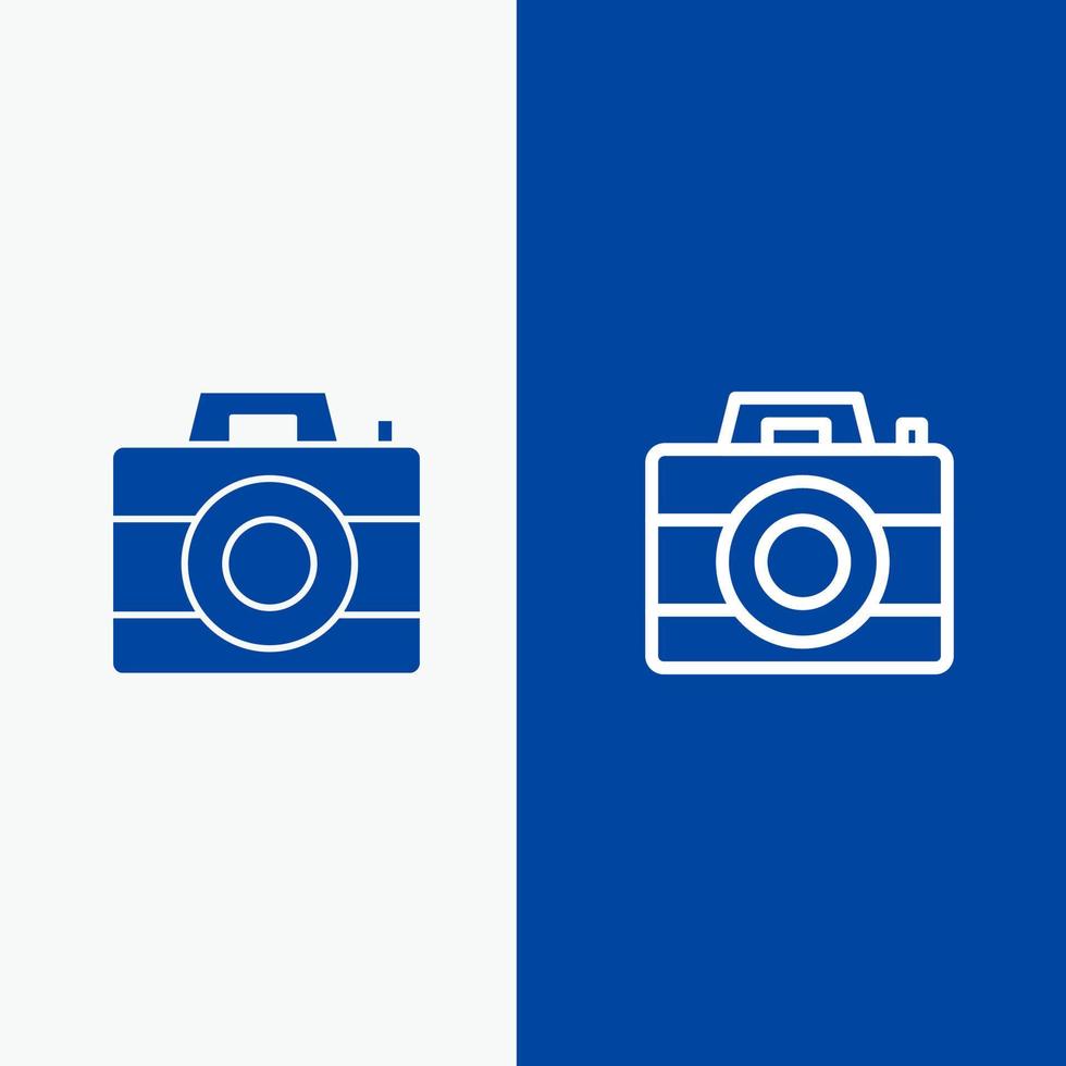 appareil photo ordinateur technologie numérique ligne et glyphe icône solide bannière bleue ligne et glyphe icône solide bannière bleue vecteur