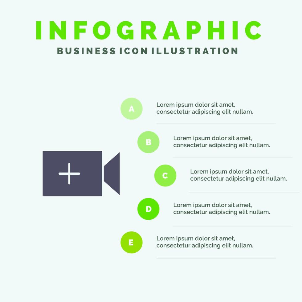 caméra vidéo ui icône solide infographie 5 étapes fond de présentation vecteur