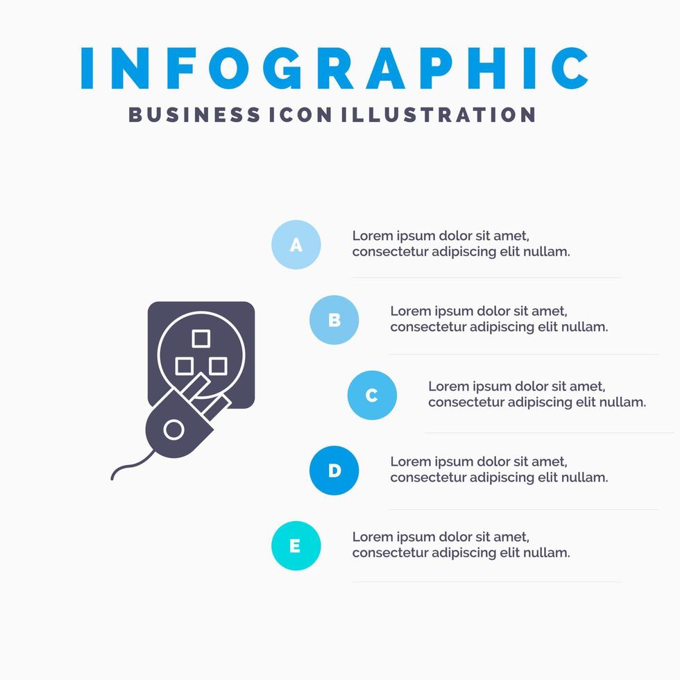 fiche électrique cordon électrique charge solide icône infographie 5 étapes présentation arrière-plan vecteur