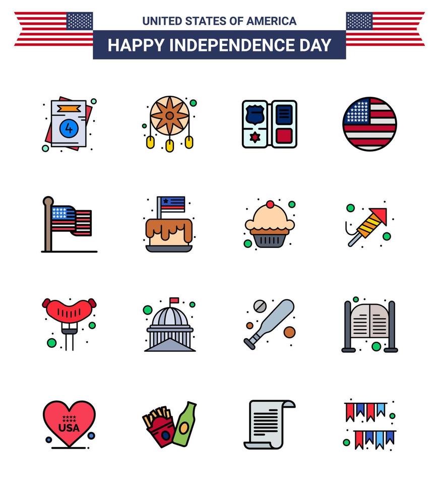 gros paquet de 16 usa joyeux jour de l'indépendance usa vecteur lignes remplies à plat et symboles modifiables de gâteau usa livre thanksgiving américain modifiable usa day vector design elements