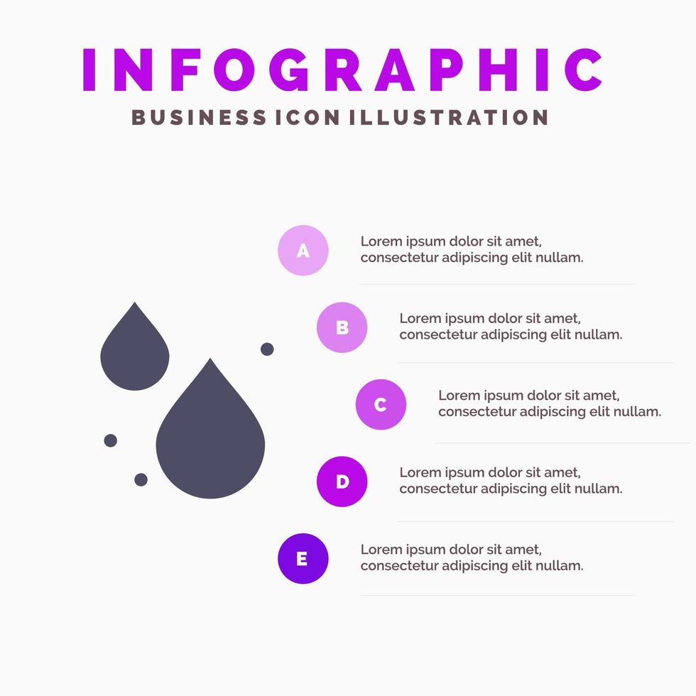 goutte d'eau printemps solide icône infographie 5 étapes présentation fond vecteur