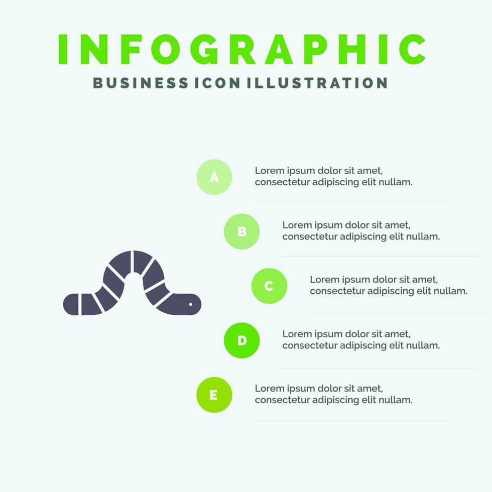 animal punaise insecte serpent solide icône infographie 5 étapes présentation arrière-plan vecteur