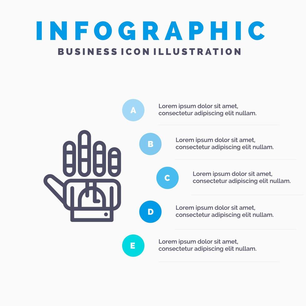 icône de ligne de technologie de main de gant de suivi avec fond d'infographie de présentation en 5 étapes vecteur