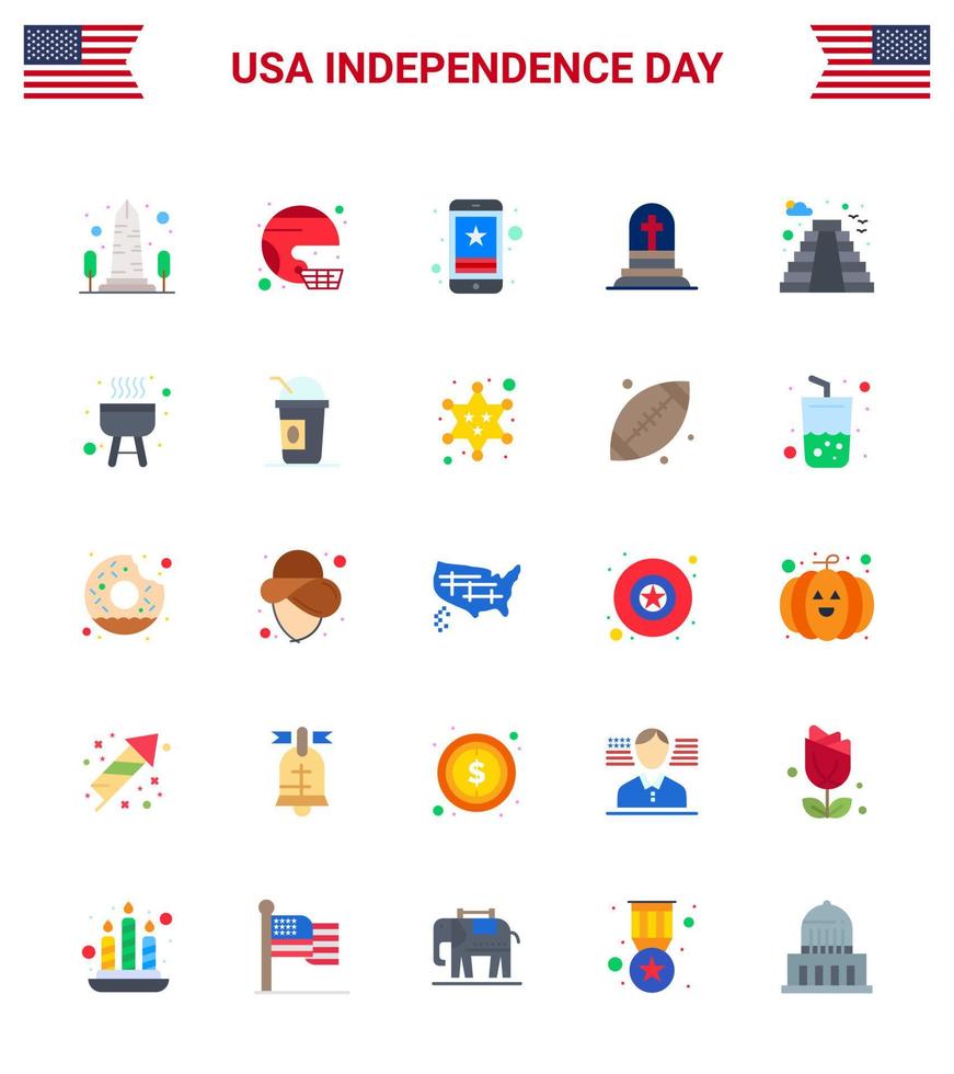 25 usa pack plat de signes et symboles de la fête de l'indépendance de la tombe téléphone sport mobile star modifiable usa day vector design elements