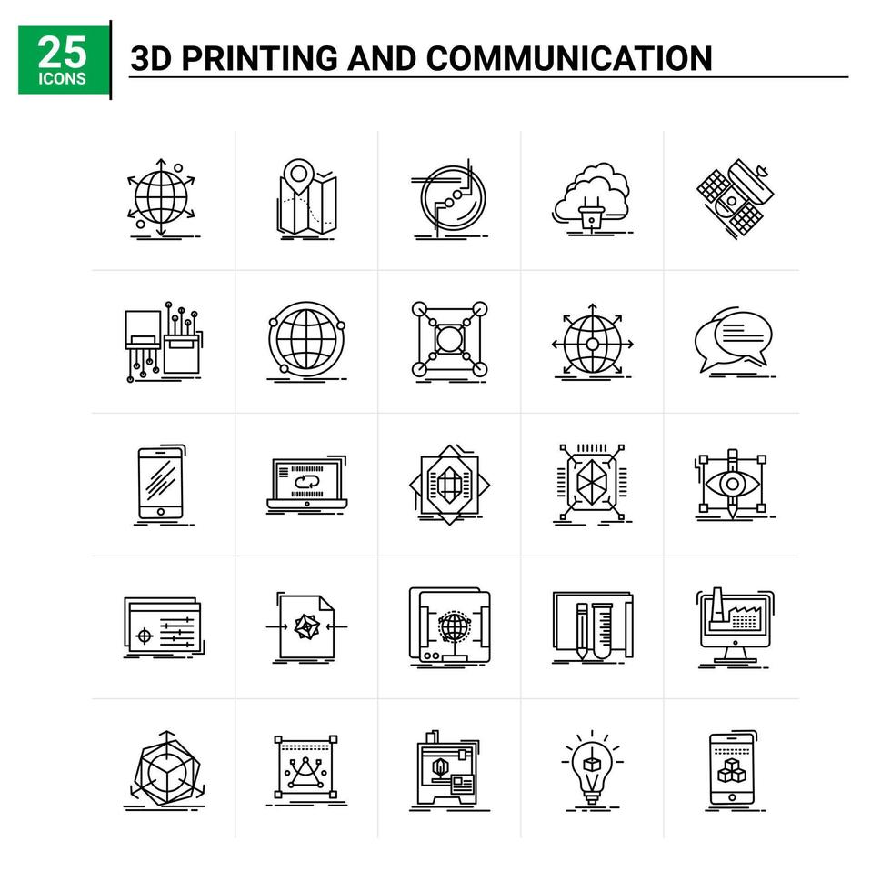 25 impression 3d et communication icon set vector background