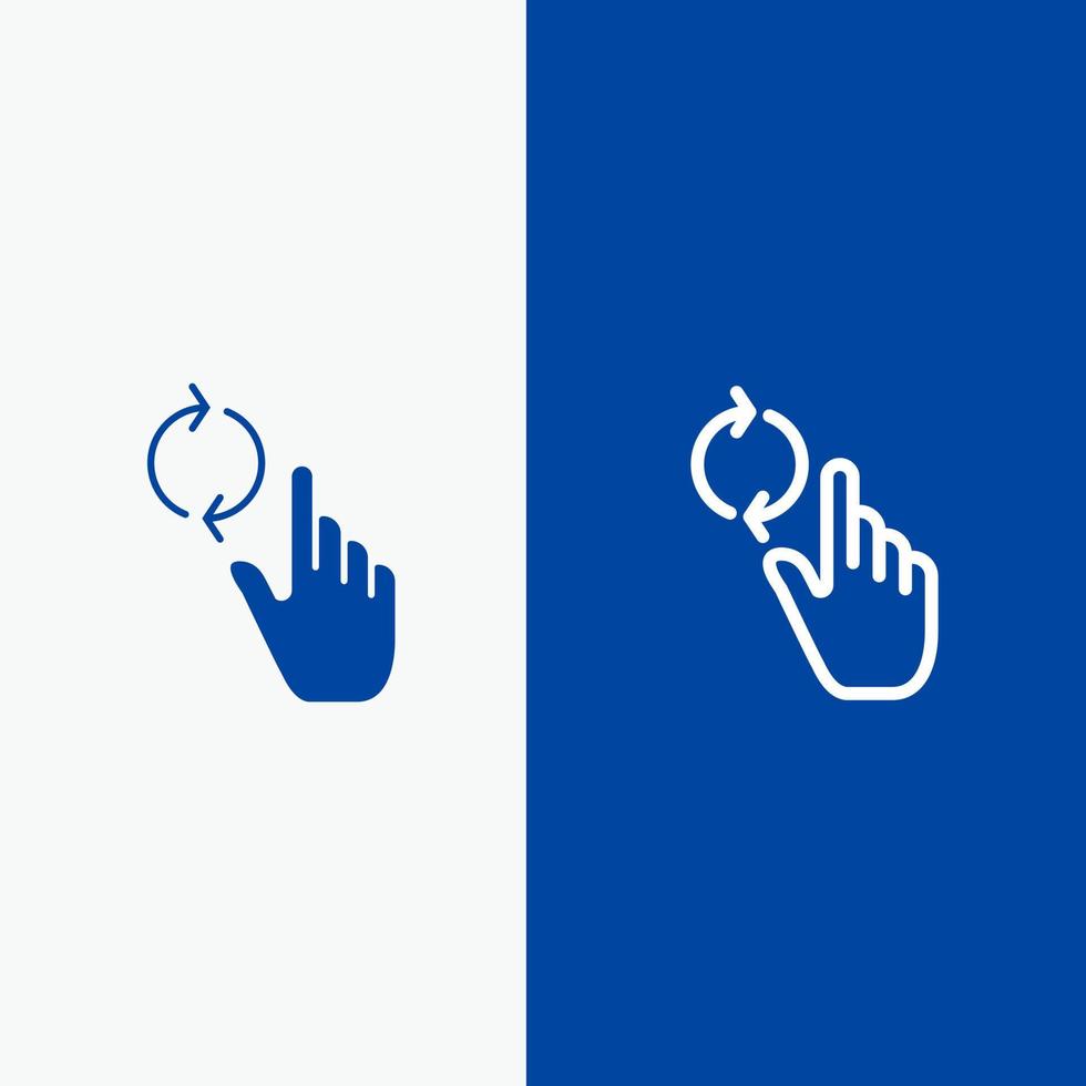 doigt main rafraîchir geste ligne et glyphe icône solide bannière bleue ligne et glyphe icône solide bannière bleue vecteur
