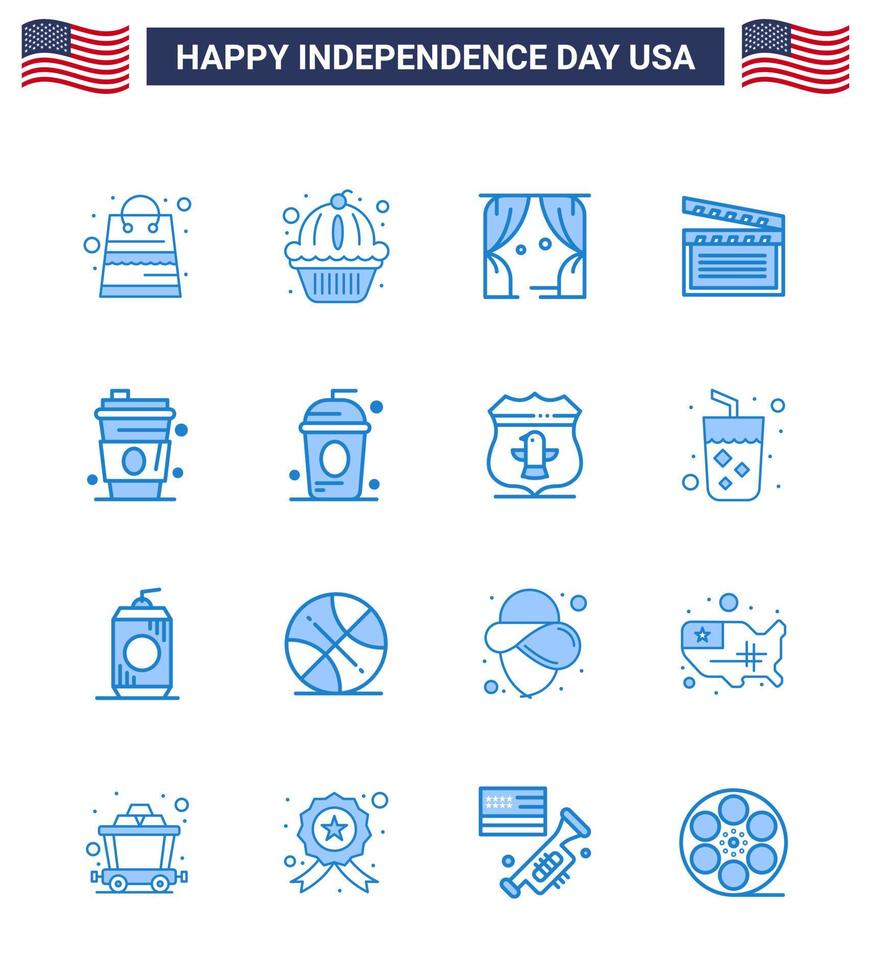 16 usa bleu signes fête de l'indépendance célébration symboles de boisson usa divertissement vidéo américain modifiable usa jour vecteur éléments de conception